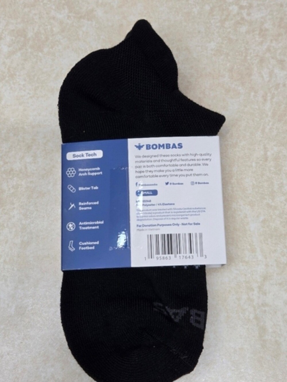Bombas Ankle Socks Small 3 Pair Unisex Womens & Mens Honeycomb Black/Grey BNWT - Picture 8 of 11